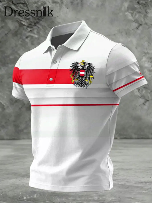 Vintage österreich isches Emblem unregelmäßiges Streifen-Business-Polo-Shirt Rot / S