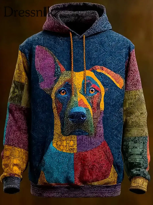 Vintage Patchwork Hunde druck Kunst Casual Hoodie als bild / S