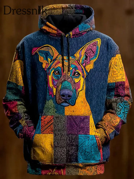 Vintage Patchwork Hunde druck Kunst Casual Hoodie als bild / S