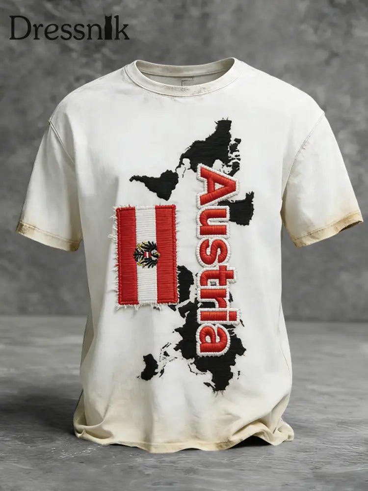 Vintage-Stil Distressed Österreich ische Flagge Karte Casual T-Shirt Weiß / S