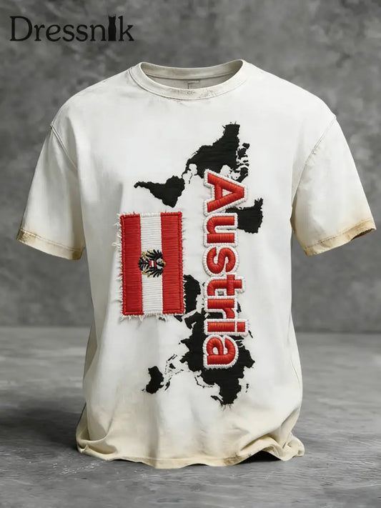 Vintage-Stil Distressed Österreich ische Flagge Karte Casual T-Shirt Weiß / S