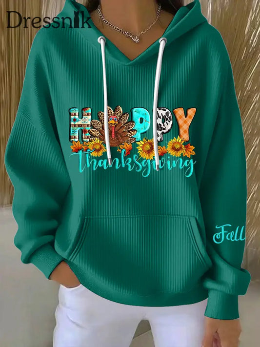 Vintage Thanksgiving HAPPY Casual Hoodie für Damen mehrfarbig / S