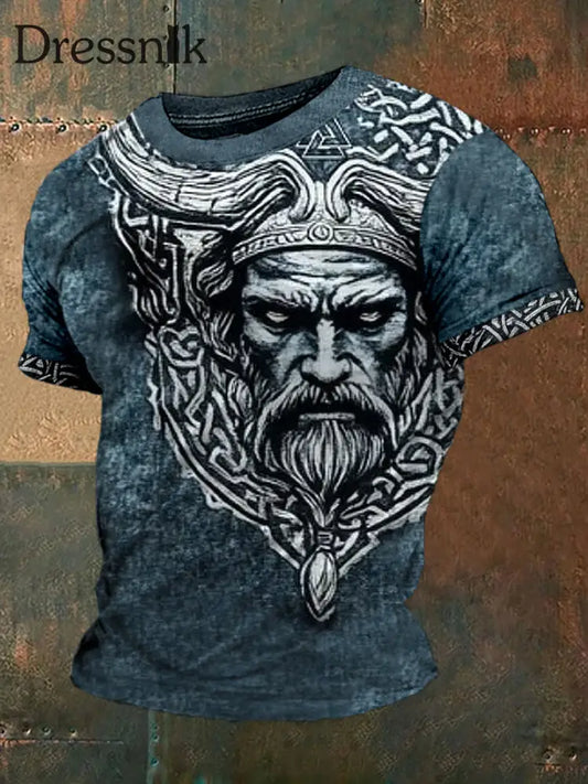 Vintage Viking God Odin Keltischer Knoten bedrucktes Rundhals-Sport-Kurzarm-T-Shirt A / S