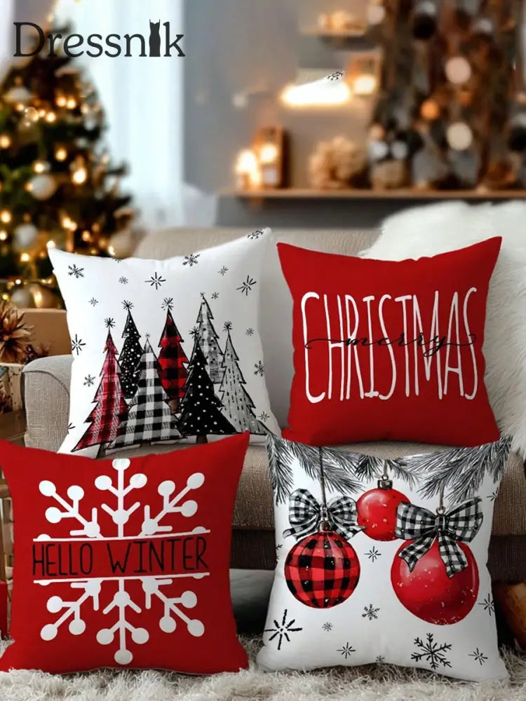 Vintage Weihnachts kunstdruck Kissen bezüge 4 Stück Kissen einzüge nicht enthalten A / 45CM