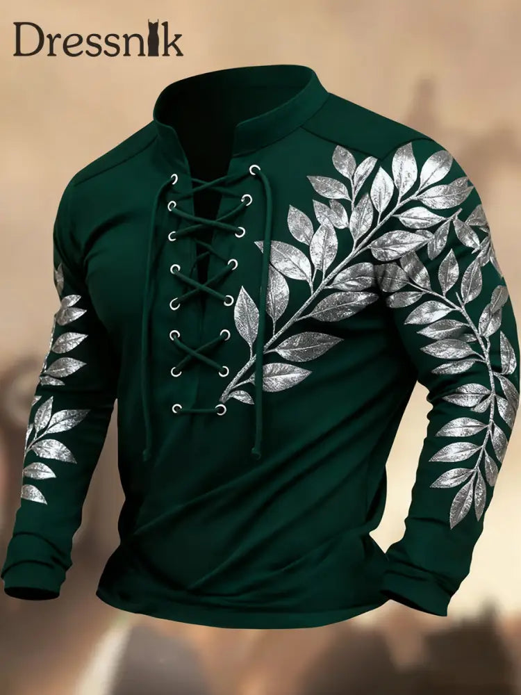 Vintage Western Art Print Country Style V-Ausschnitt Henley Langarm Hemd A / S