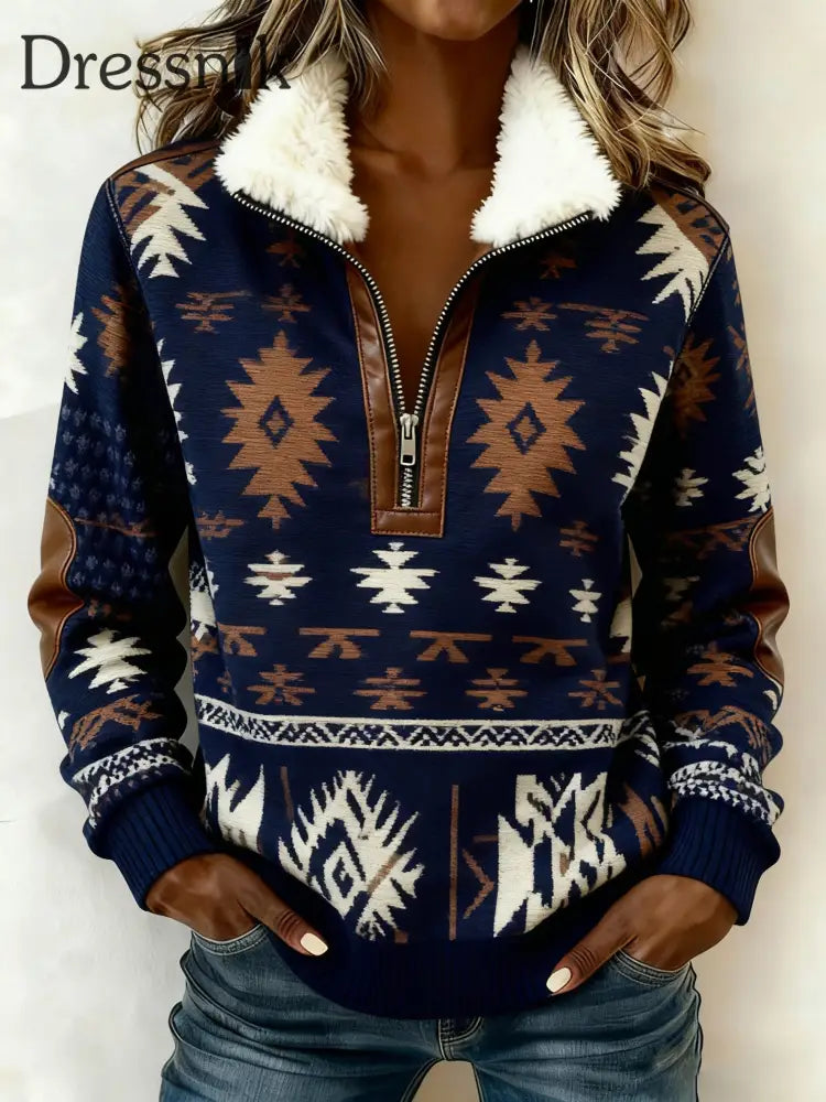 Vintage Western bedruckter Casual Composite Fleece Hoodie für Damen als bild / S