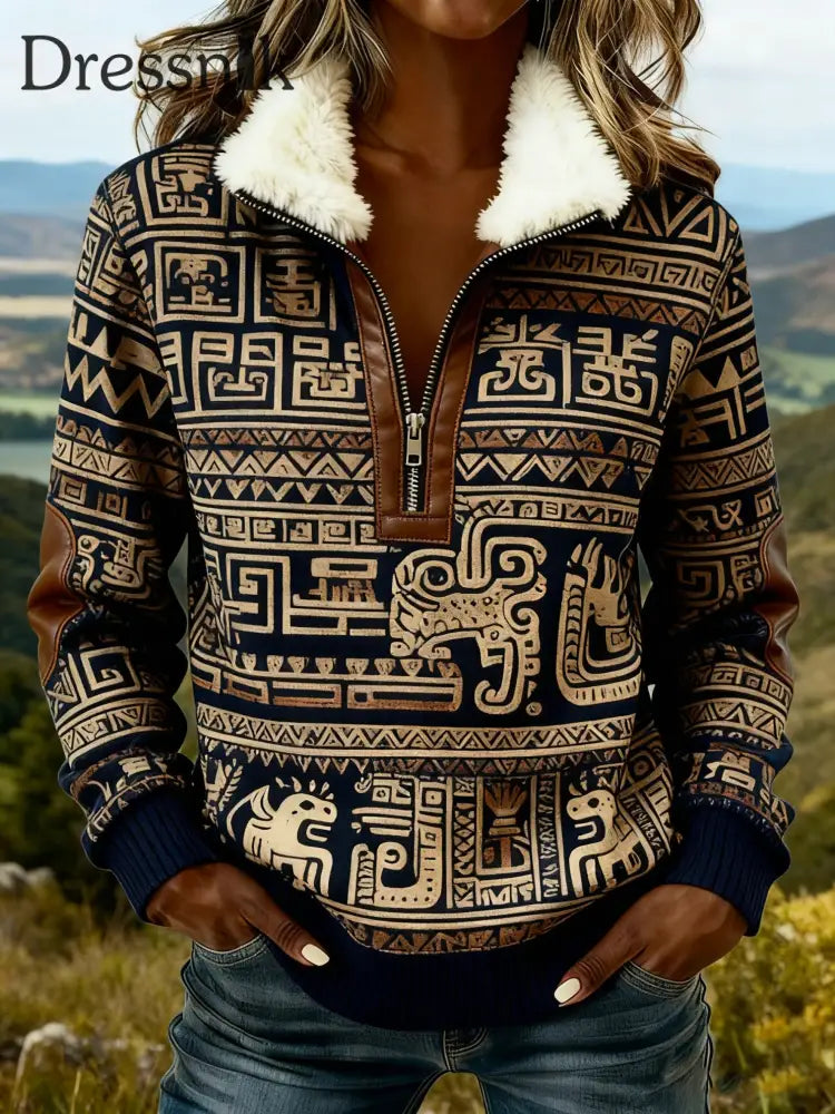 Vintage Western bedruckter Casual Composite Fleece Hoodie für Damen als bild / S