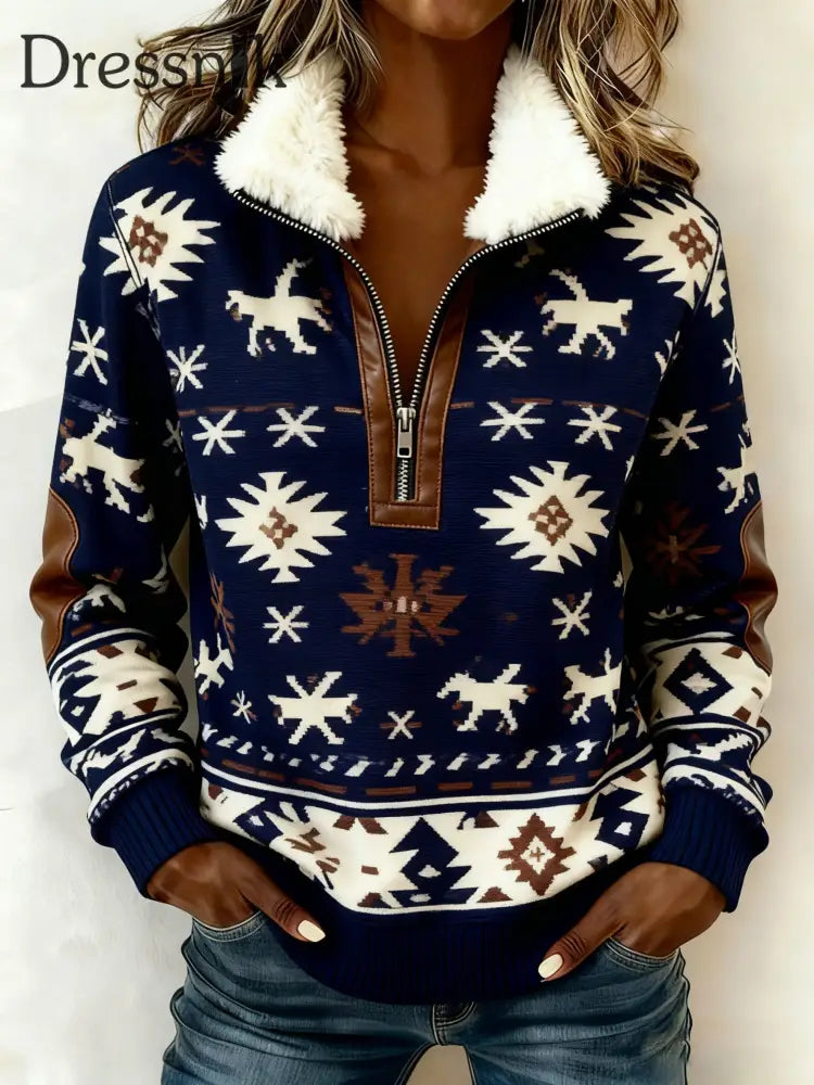 Vintage Western bedruckter Casual Composite Fleece Hoodie für Damen als bild / S