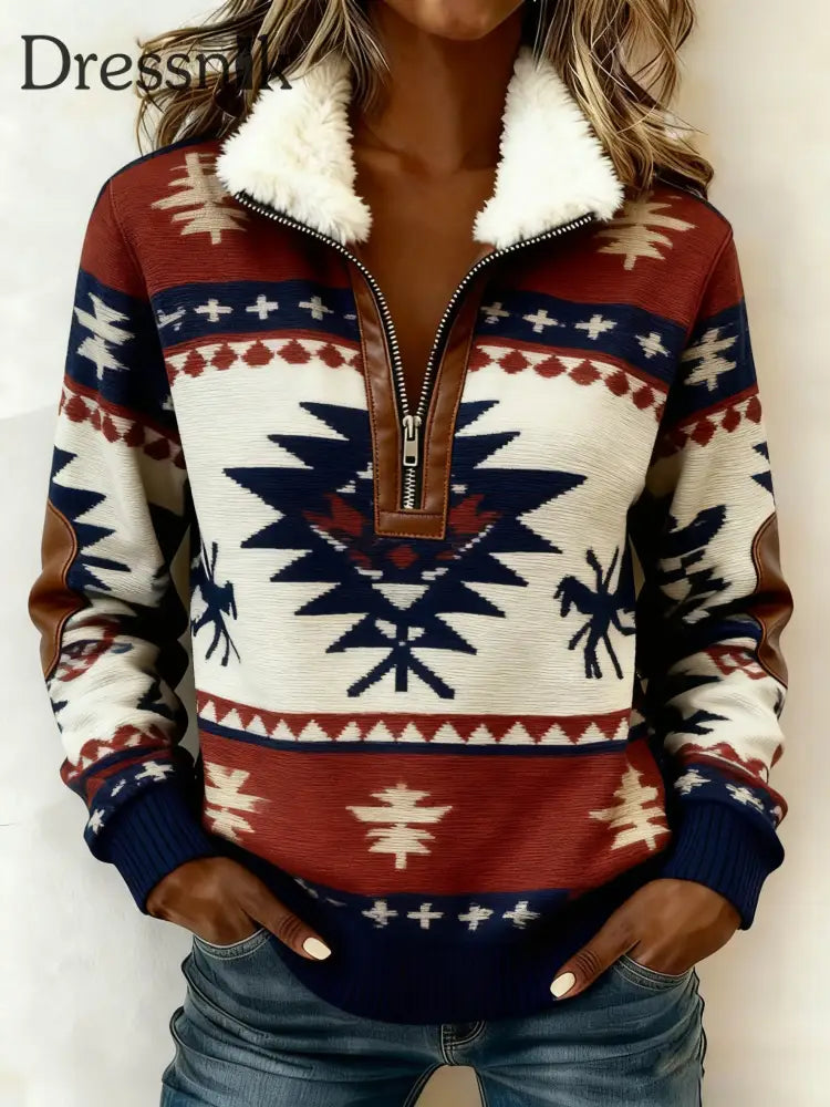 Vintage Western bedruckter Casual Composite Fleece Hoodie für Damen als bild / S