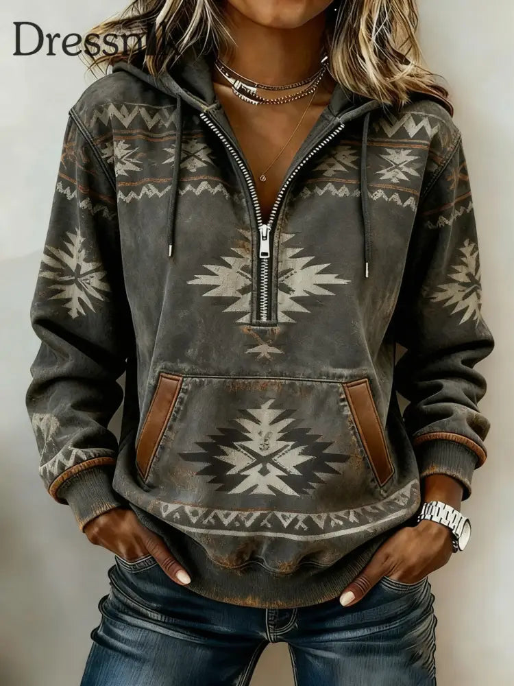 Vintage Western bedruckter Casual Hoodie für Damen als bild / S