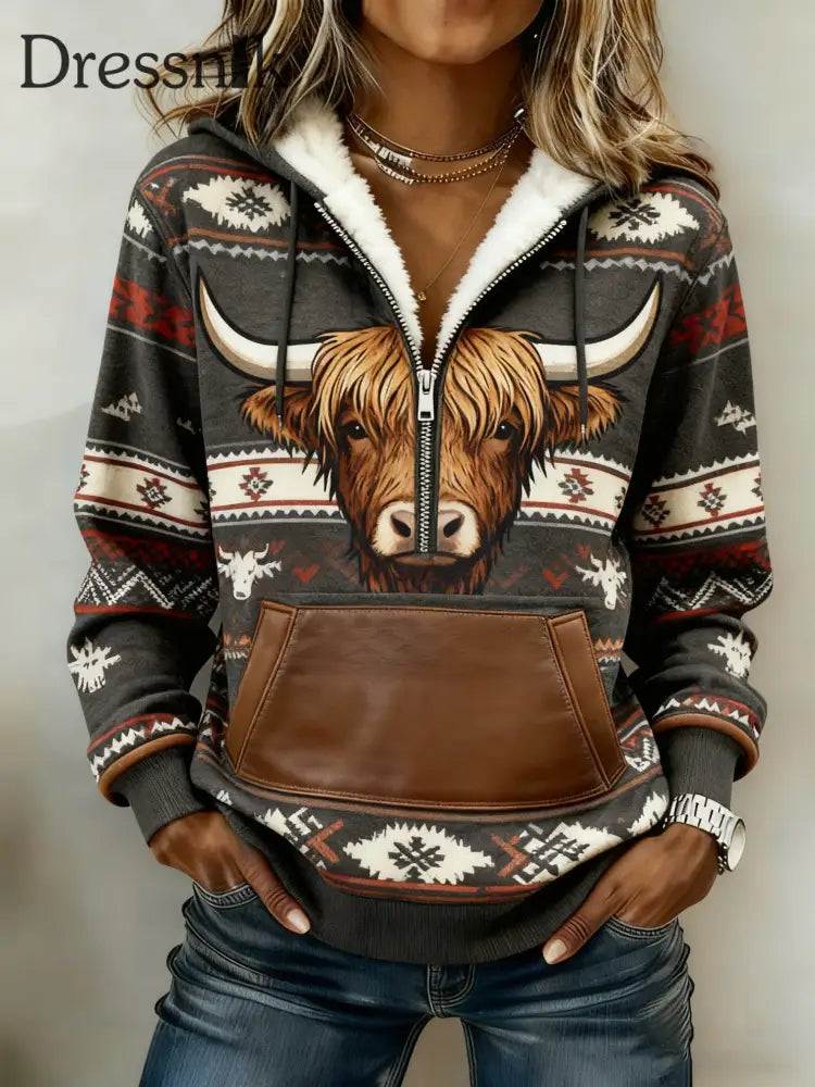 Vintage Western bedruckter Casual Hoodie für Damen als bild / S