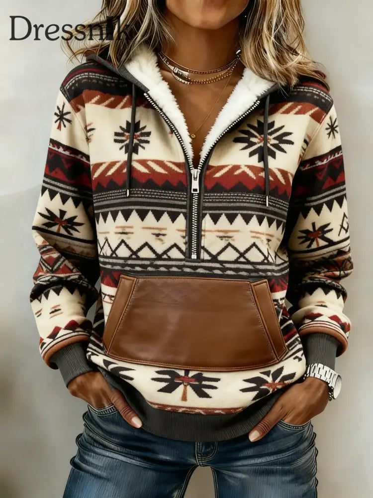 Vintage Western bedruckter Casual Hoodie für Damen als bild / S