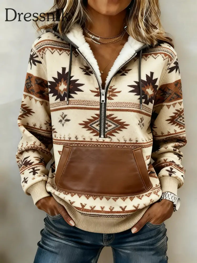 Vintage Western bedruckter Casual Hoodie für Damen als bild / S