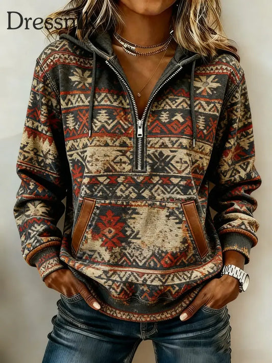 Vintage Western bedruckter Casual Hoodie für Damen als bild / S