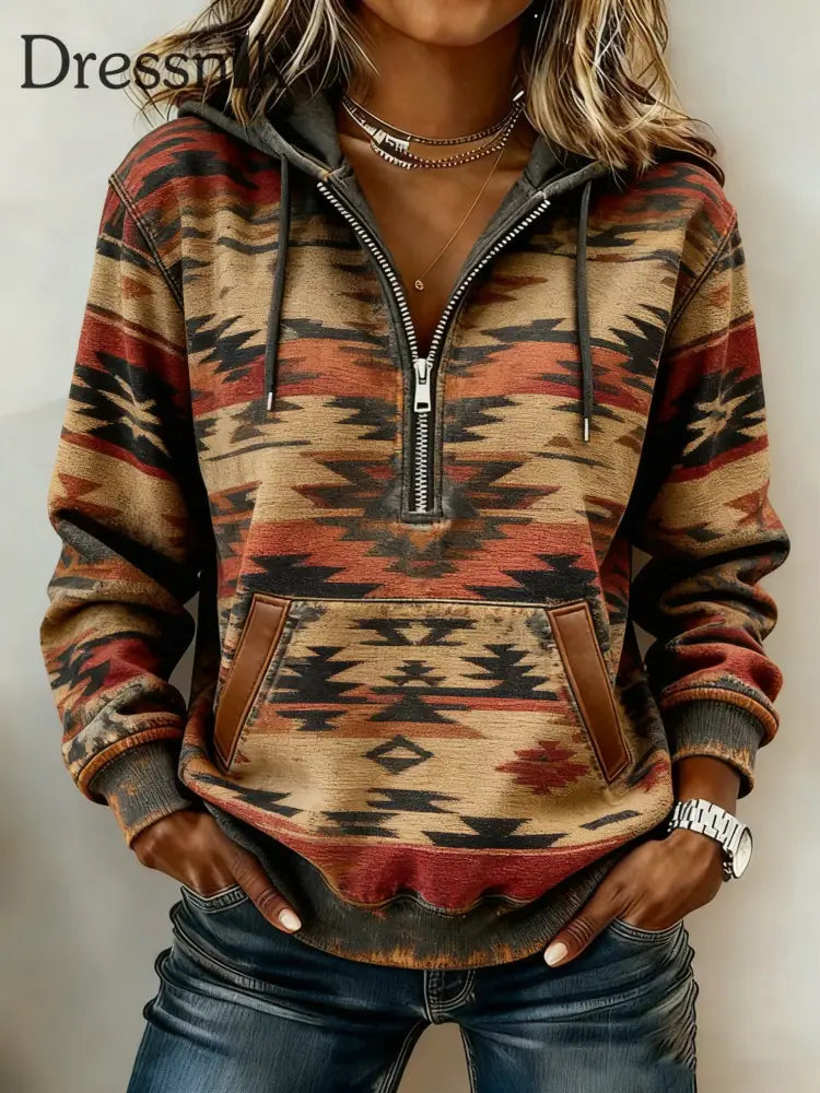 Vintage Western bedruckter Casual Hoodie für Damen als bild / S