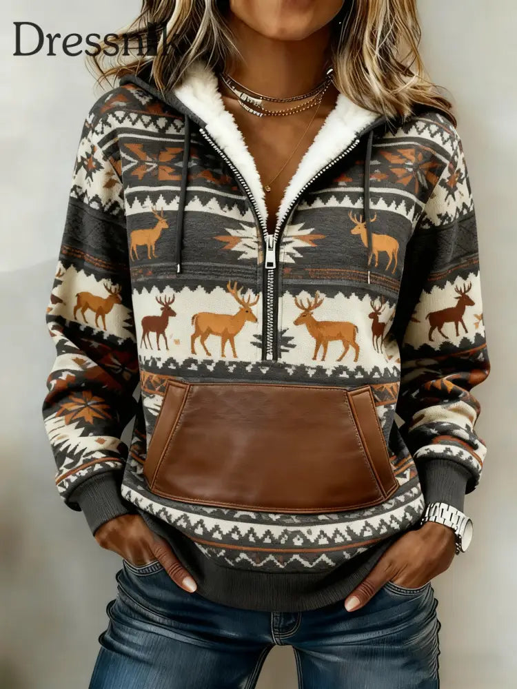 Vintage Western bedruckter Casual Hoodie für Damen als bild / S