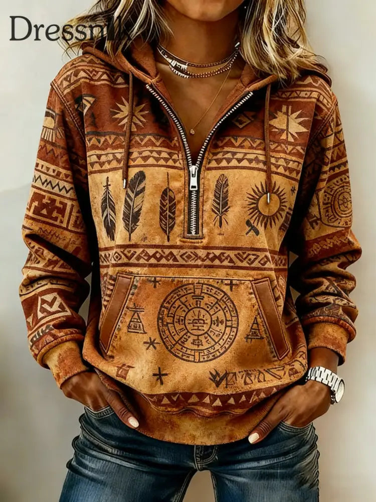 Vintage Western bedruckter Casual Hoodie für Damen als bild / S