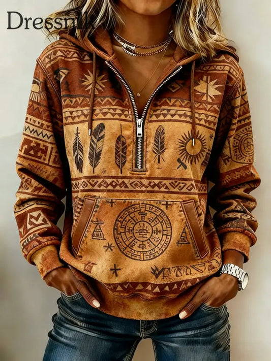 Vintage Western bedruckter Casual Hoodie für Damen als bild / S