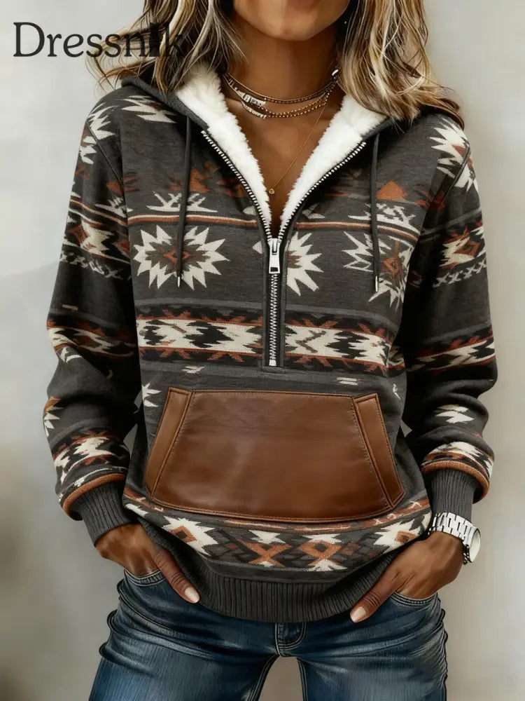 Vintage Western bedruckter Casual Hoodie für Damen als bild / S