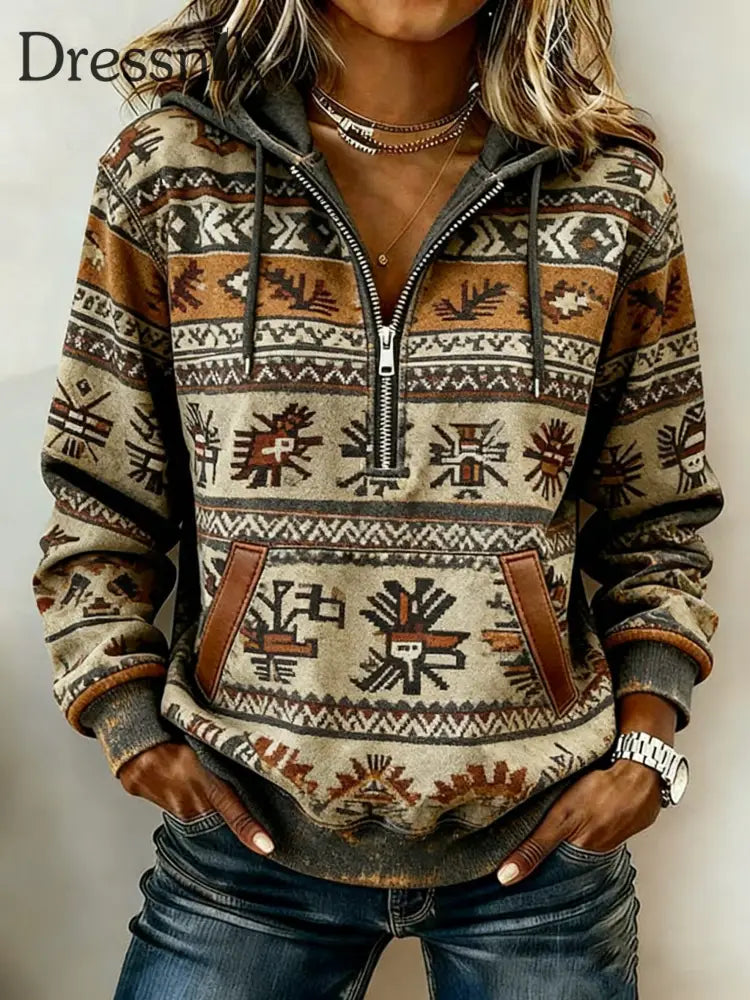 Vintage Western bedruckter Casual Hoodie für Damen als bild / S