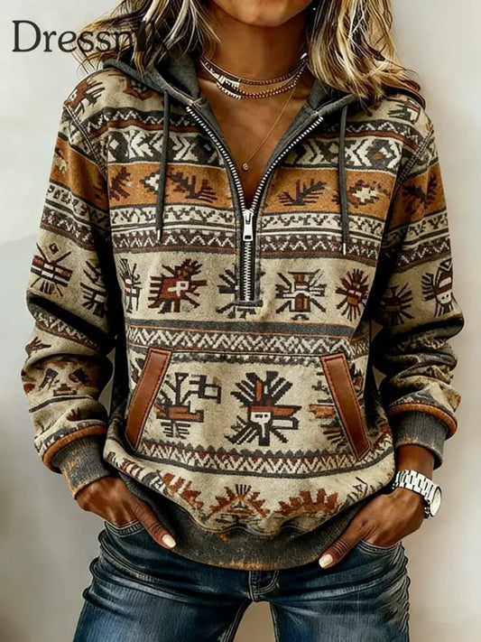 Vintage Western bedruckter Casual Hoodie für Damen als bild / S