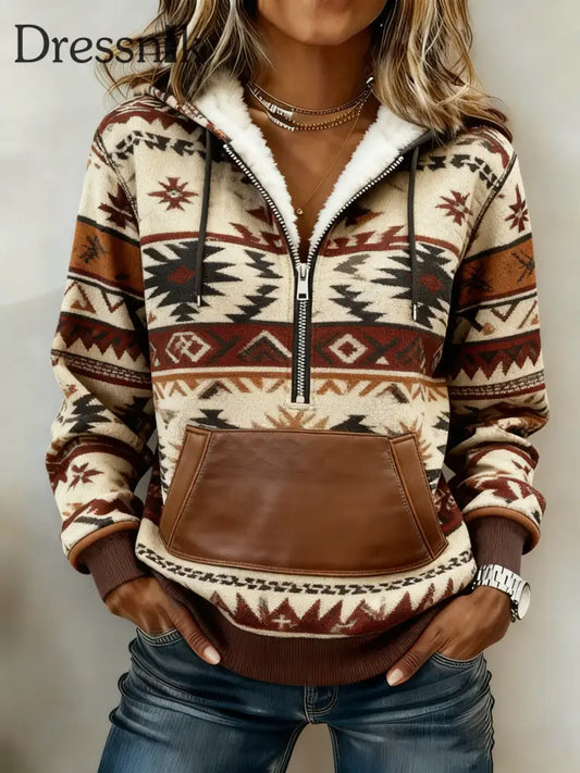 Vintage Western bedruckter Casual Hoodie für Damen als bild / S