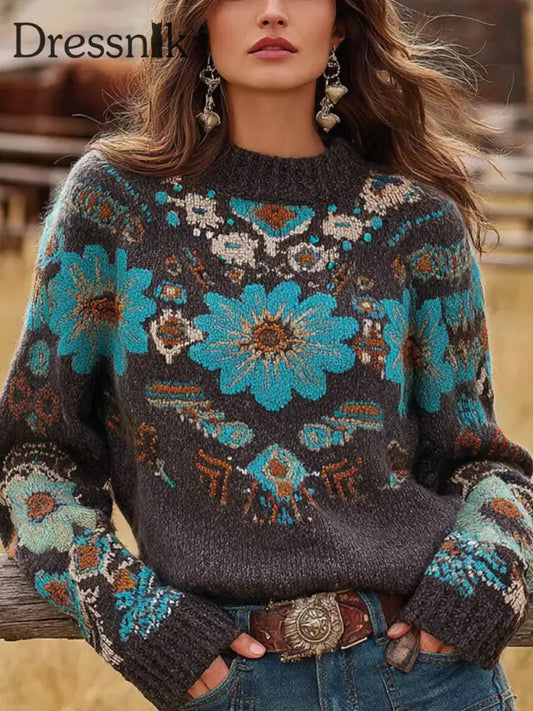 Vintage Western Sweatshirt mit Rundhals ausschnitt für Damen als bild / S