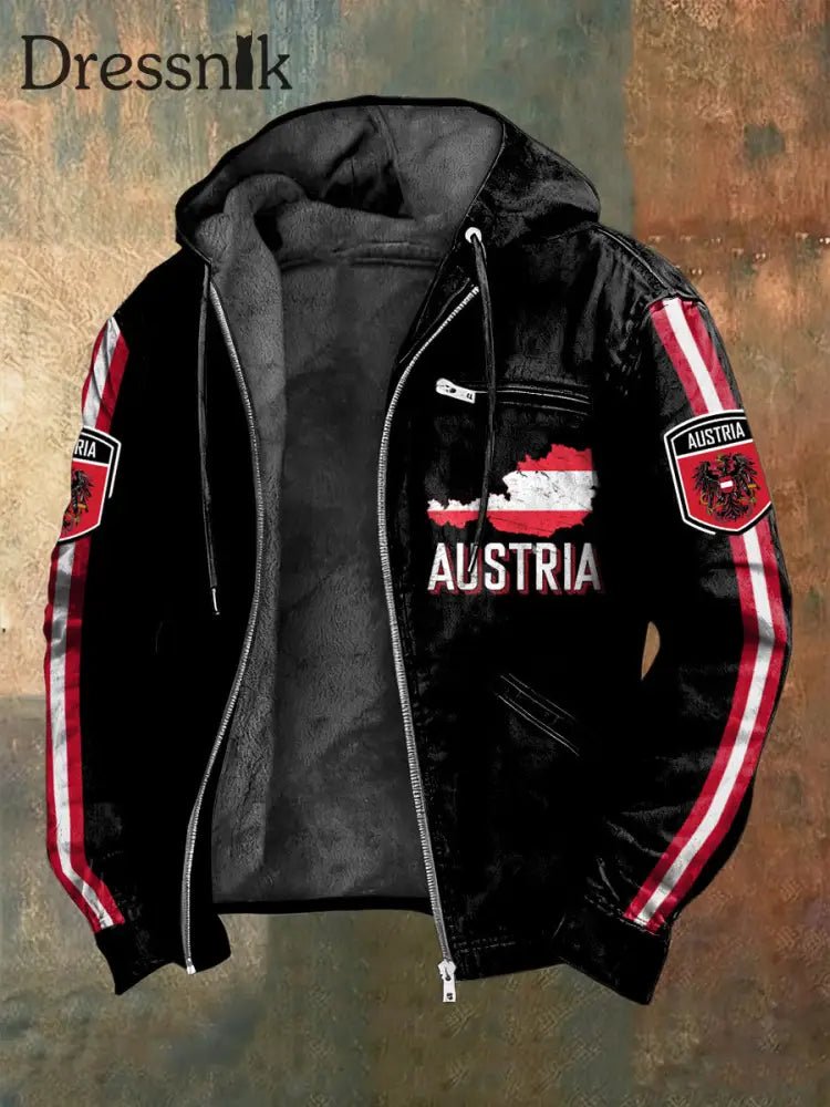 Vlies ausgekleidet Kapuzen jacke Retro Österreich ische Flagge Karte mehrfarbig / S