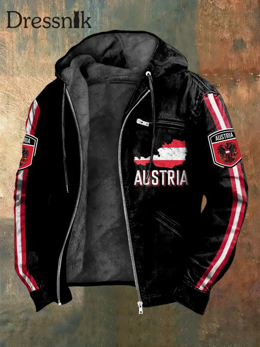 Vlies ausgekleidet Kapuzen jacke Retro Österreich ische Flagge Karte mehrfarbig / S