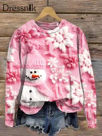 Weihnachten 3D Stickerei Kunst Muster Gedruckt Lässig Sweatshirt Rosa / S