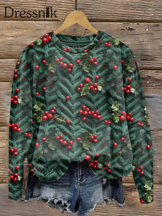 Weihnachten Holly Besticktes Muster Bedrucktes Lässiges Sweatshirt