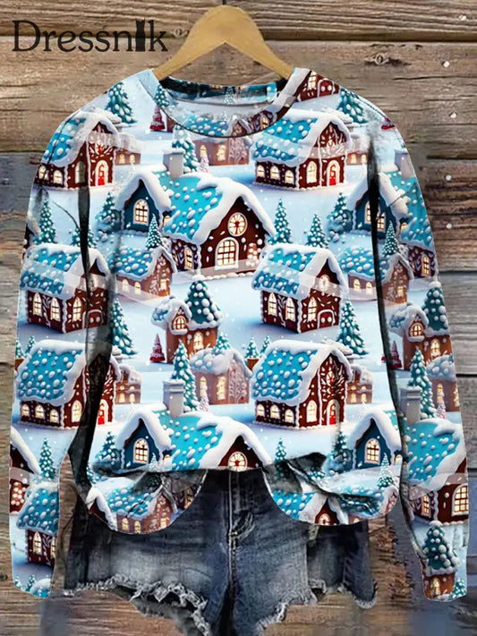 Weihnachten Schneemann Print Modische Rundhals Pullover Langarm Sweatshirt