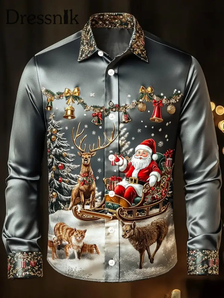 Weihnachts bedrucktes Satin-Shirt für Männer als bild / S