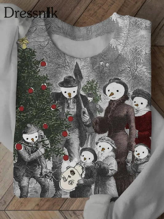 Weihnachts Familie Und Baum Druck Mode Crewneck Pullover Lang Ärmelig Sweatshirt