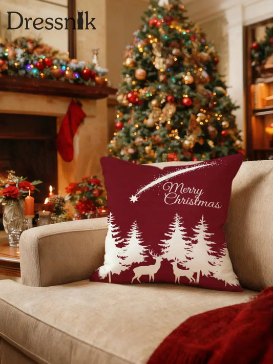 Weihnachts kissen mit rotem ’Frohe Weihnachten’ Hirsch & Baum Design mehrfarbig