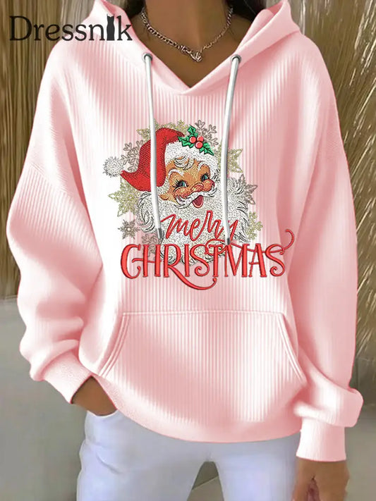 Weihnachts weihnachts mann Kunstdruck Gerippter Kapuzen pullover für Frauen Rosa / S