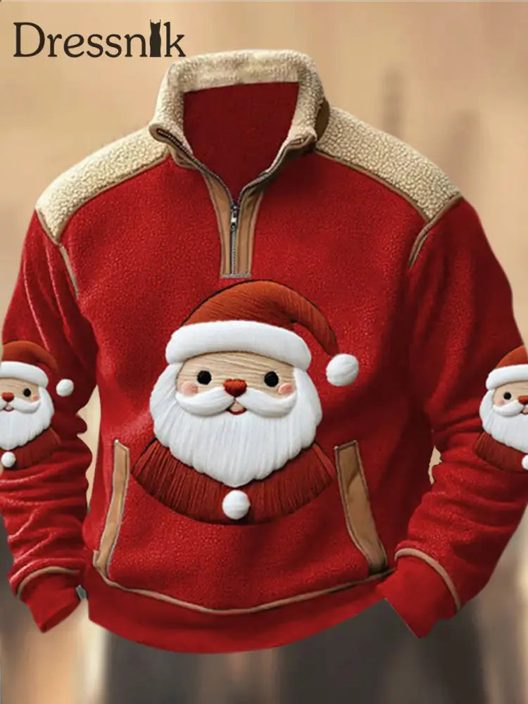 Weihnachts Manns Dorf Muster Bedrucktes Western Polar Fleece Spleißen V-Ausschnitt Outdoor Dickes