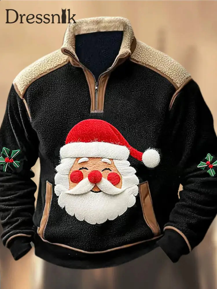 Weihnachts Manns Dorf Muster Bedrucktes Western Polar Fleece Spleißen V-Ausschnitt Outdoor Dickes