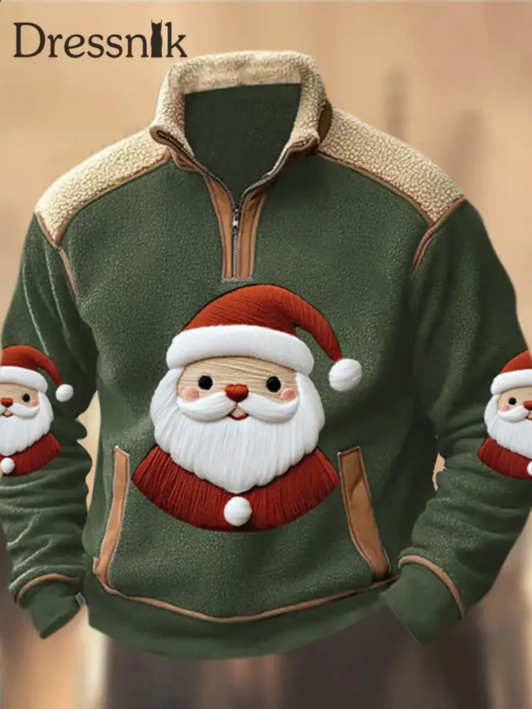 Weihnachts Manns Dorf Muster Bedrucktes Western Polar Fleece Spleißen V-Ausschnitt Outdoor Dickes