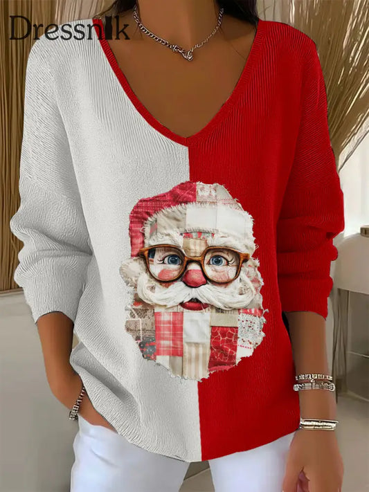 Weihnachts weihnachts oberteile für Damen mit V-Ausschnitt Rot / S