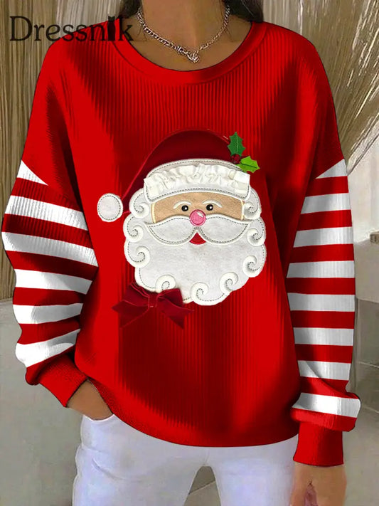 Weihnachts-Weihnachts-Patchwork-Kunst-Sweatshirt für Frauen Rot / S
