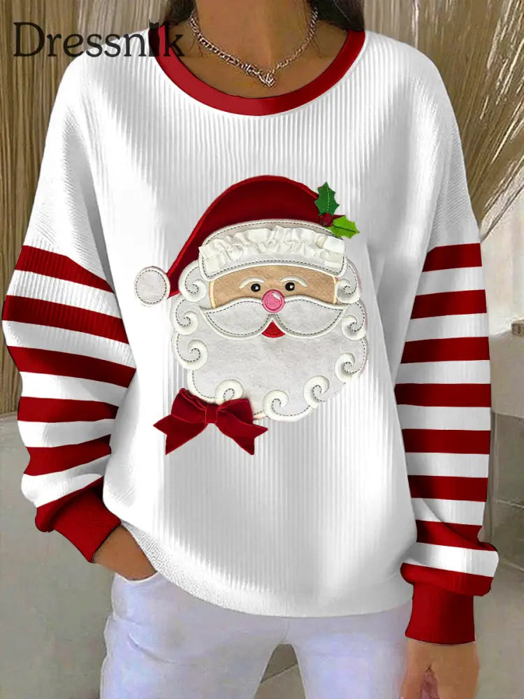 Weihnachts-Weihnachts-Patchwork-Kunst-Sweatshirt für Frauen Weiß / S