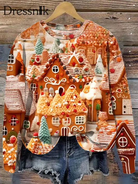 Weihnachts Plätzchen Iglu-Print Modische Rundhals-Pullover Langarm-Sweatshirt