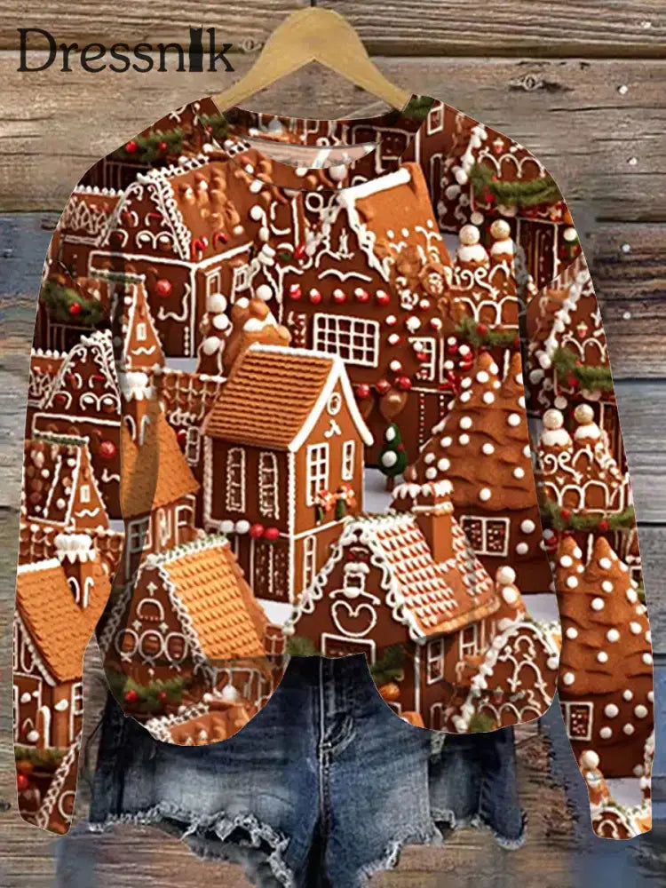 Weihnachts Plätzchen Iglu-Print Modische Rundhals-Pullover Langarm-Sweatshirt