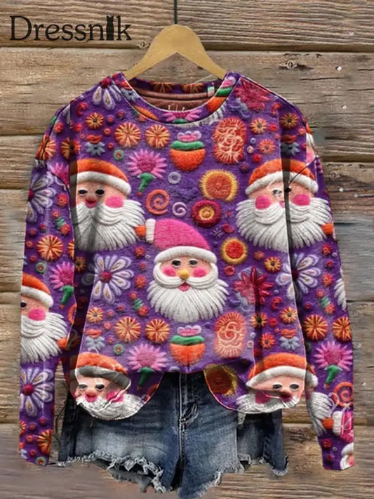 Weihnachts Stickerei Kunst Muster Gedruckt Lässig Sweatshirt