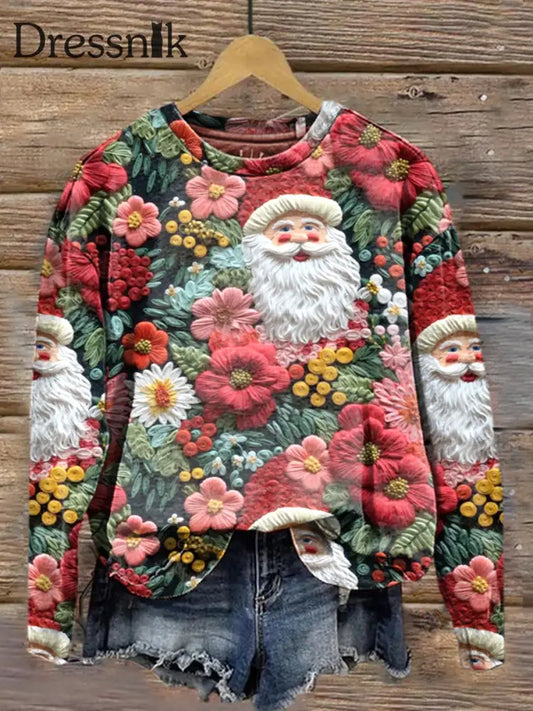 Weihnachts Stickerei Kunst Muster Gedruckt Lässig Sweatshirt