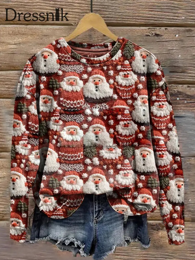 Weihnachts Stickerei Kunst Muster Gedruckt Lässig Sweatshirt Rot / S