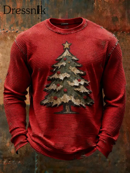 Weihnachts-Waffel-Freizeit-T-Shirt für Männer Rot / S