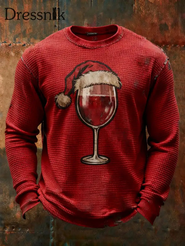 Weihnachts-Waffel-Freizeit-T-Shirt für Männer Rot / S