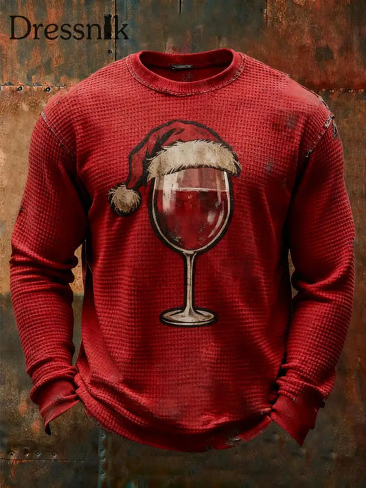 Weihnachts-Waffel-Freizeit-T-Shirt für Männer Rot / S